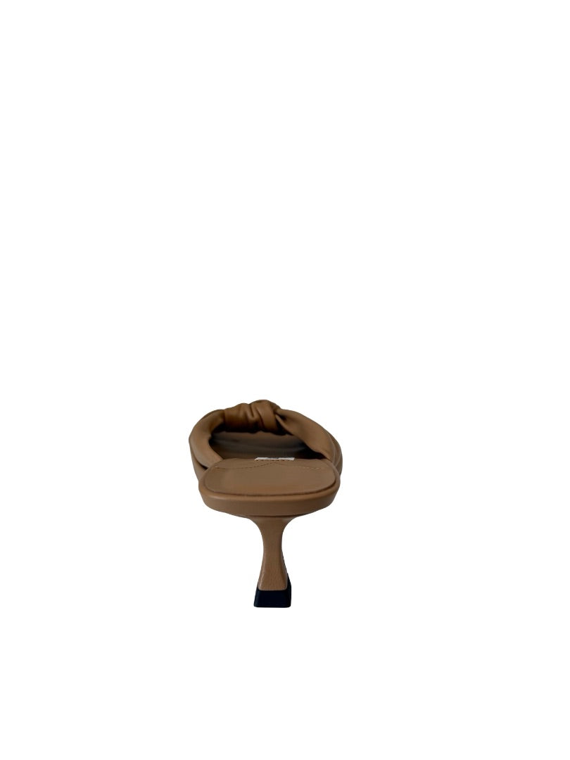 Jimmy Choo Camel Leather Twist Front 'Avenue 50' Mules. Size: 37