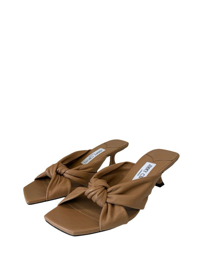Jimmy Choo Camel Leather Twist Front 'Avenue 50' Mules. Size: 37