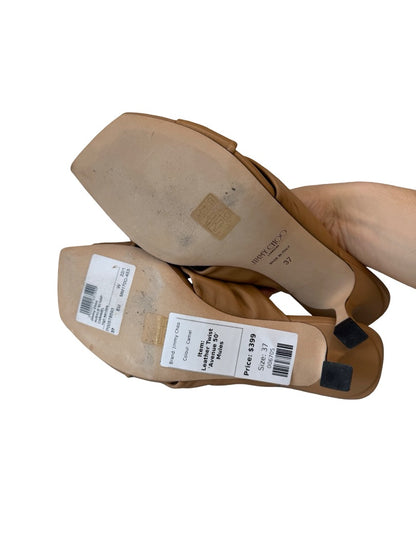 Jimmy Choo Camel Leather Twist Front 'Avenue 50' Mules. Size: 37