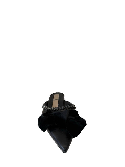 N21 Black Satin Bow Leather Flats W Crystal Trim. Size: 38.5