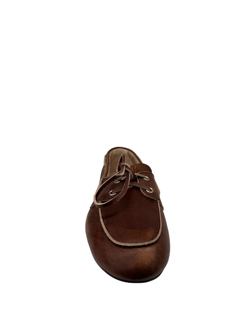 Miu Miu Brown Leather Bleach Effect Lace Up Boat Shoes. Size: 40