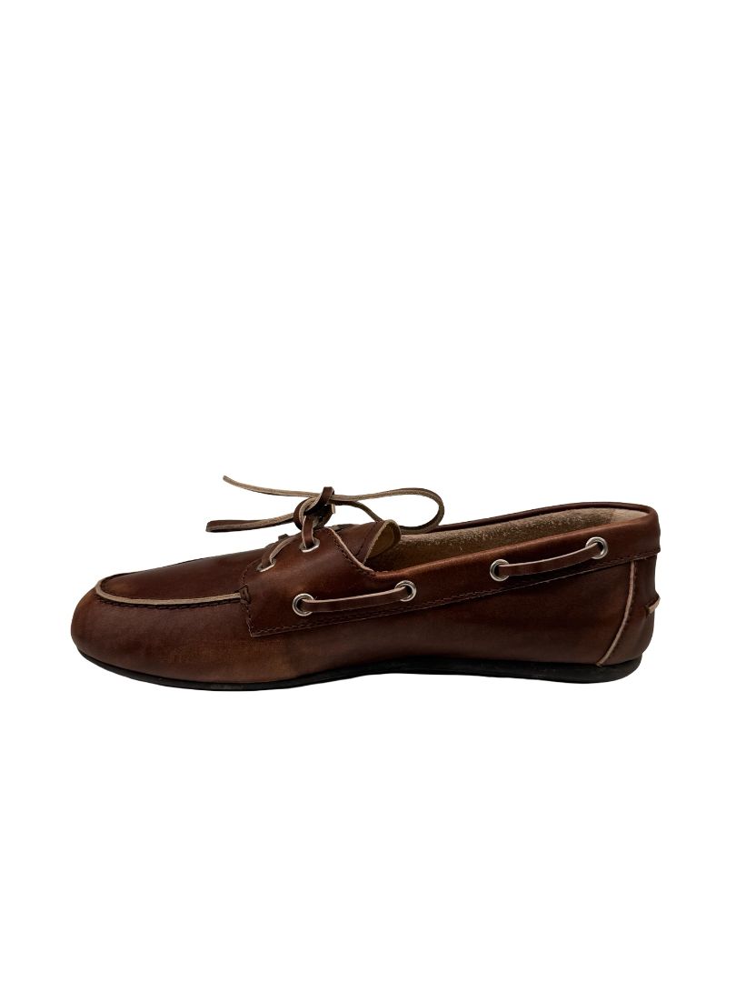 Miu Miu Brown Leather Bleach Effect Lace Up Boat Shoes. Size: 40
