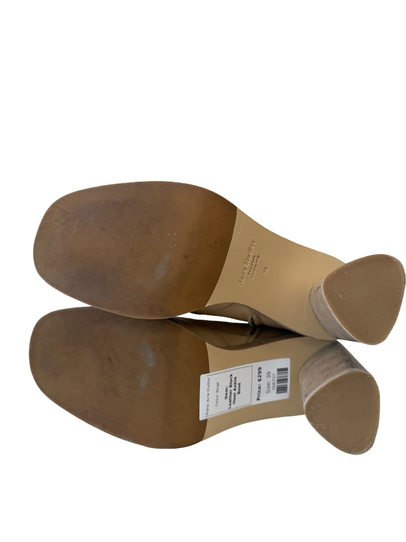 Acne Studios Beige Leather Block Heel Ankle Boot. Size: 39