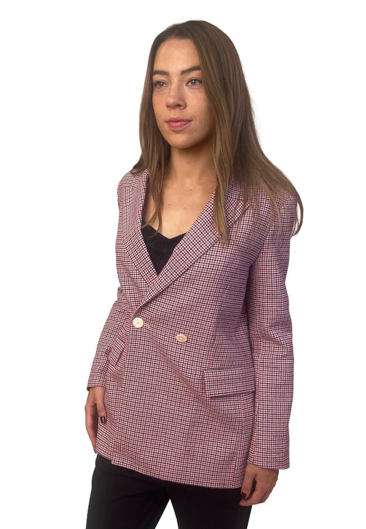 Maje Pink Houndstooth Double Breasted Blazer. Size: 38
