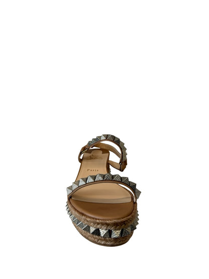 Christian Louboutin Camel Studded 'Pyraclou 60' Espadrille Wedge Heels. Size: 41