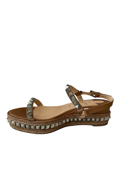 Christian Louboutin Camel Studded 'Pyraclou 60' Espadrille Wedge Heels. Size: 41