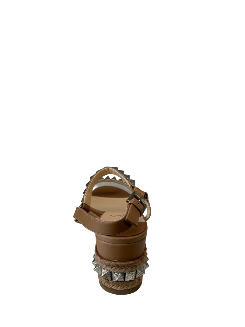 Christian Louboutin Camel Studded 'Pyraclou 60' Espadrille Wedge Heels. Size: 41