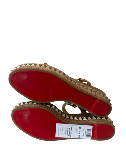 Christian Louboutin Camel Studded 'Pyraclou 60' Espadrille Wedge Heels. Size: 41
