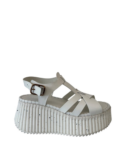 Chloe White Nama 80 Leather Wedge Platform Sandals. Size: 40