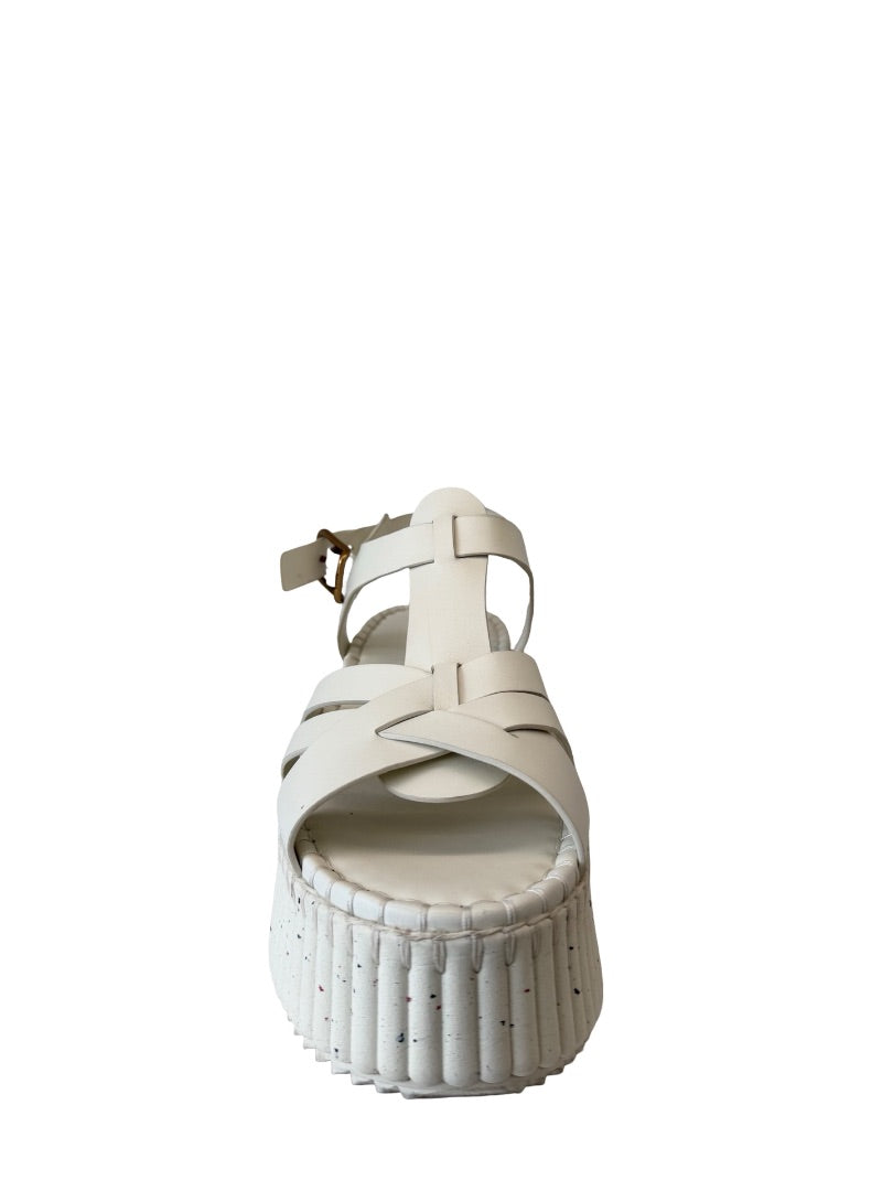 Chloe White Nama 80 Leather Wedge Platform Sandals. Size: 40