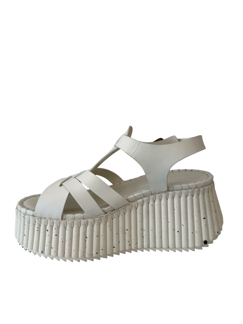 Chloe White Nama 80 Leather Wedge Platform Sandals. Size: 40