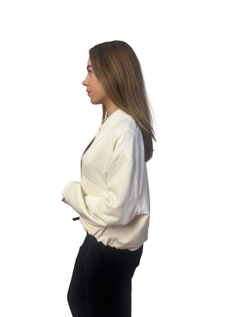 Second Female Cream Cropped Nylon Bomber. Size: S