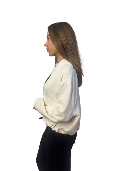 Second Female Cream Cropped Nylon Bomber. Size: S