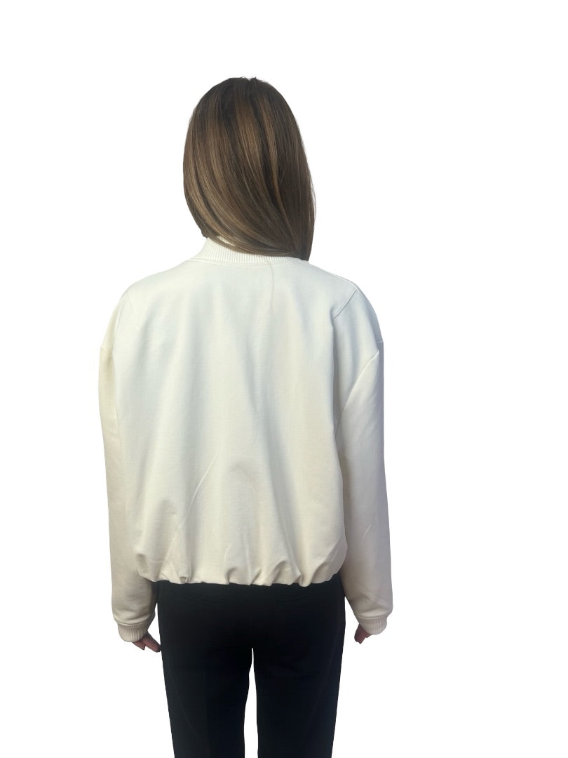 Second Female Cream Cropped Nylon Bomber. Size: S