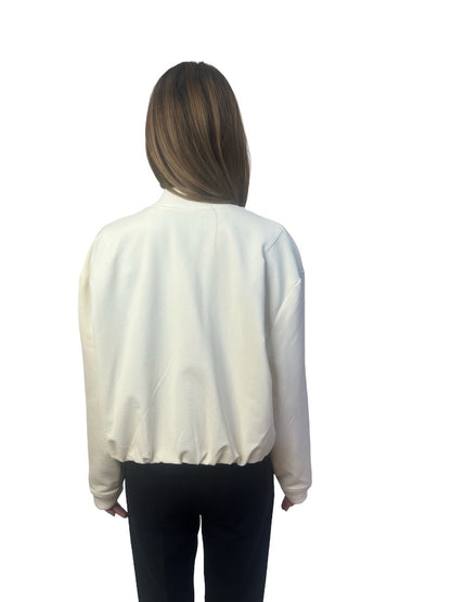 Second Female Cream Cropped Nylon Bomber. Size: S