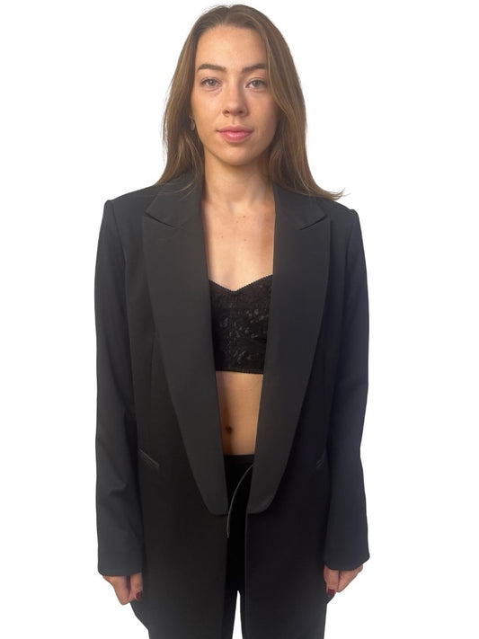 Les Coyotes de Paris Black Long Line Wool Blazer. Size: 40