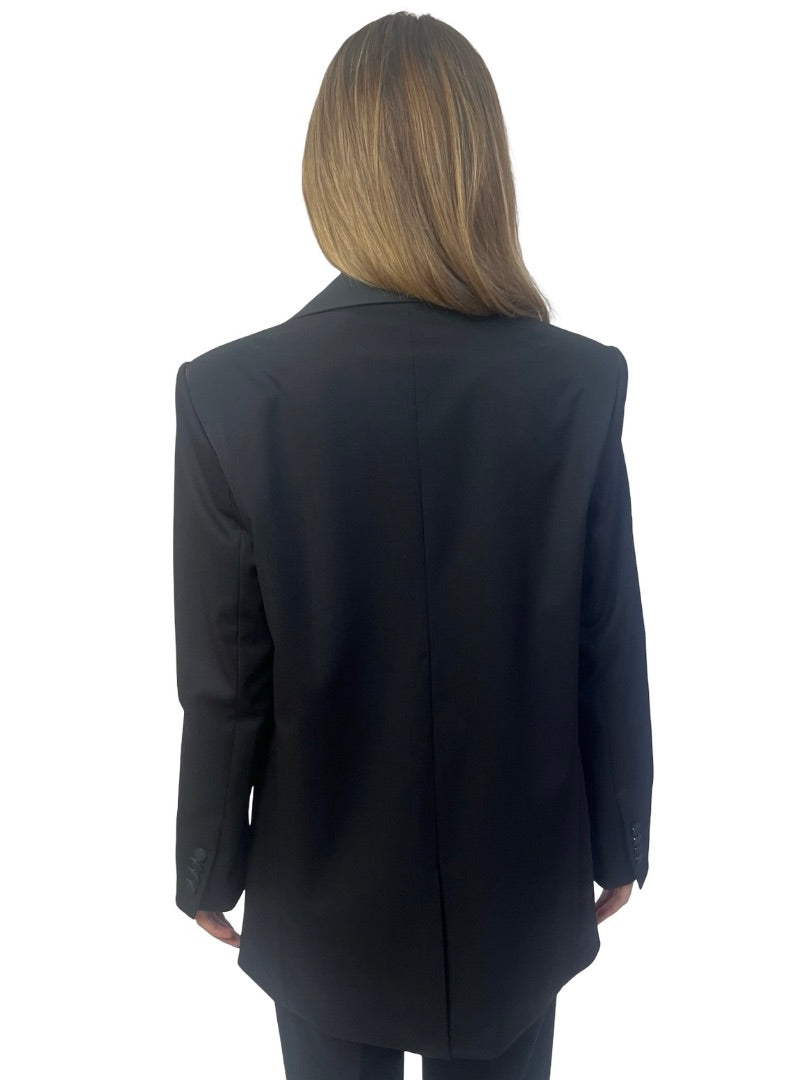 Les Coyotes de Paris Black Long Line Wool Blazer. Size: 40