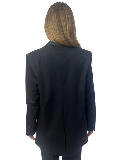 Les Coyotes de Paris Black Long Line Wool Blazer. Size: 40