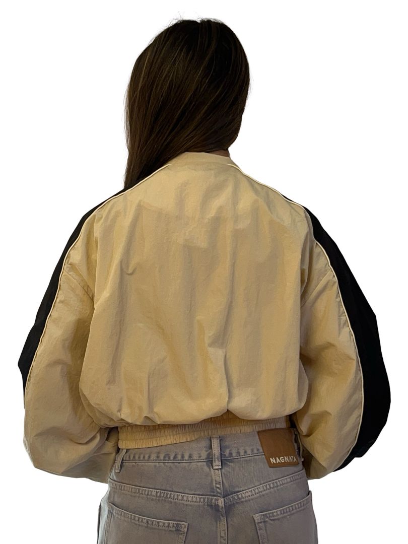 Ronny Kobo Beige Nylon Cropped Sporty Jacket. Size: S