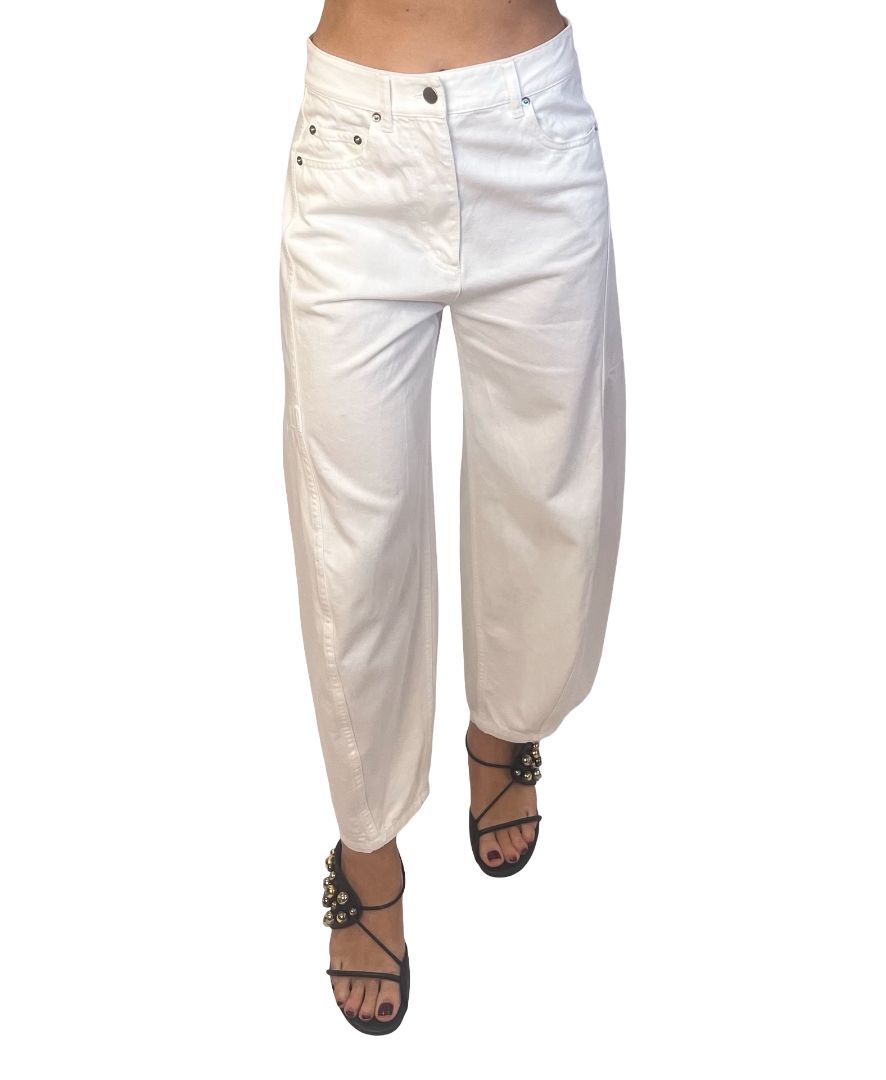 Tibi White Barrel Leg Jean W Adjustable Ankle Clips. Size: 24