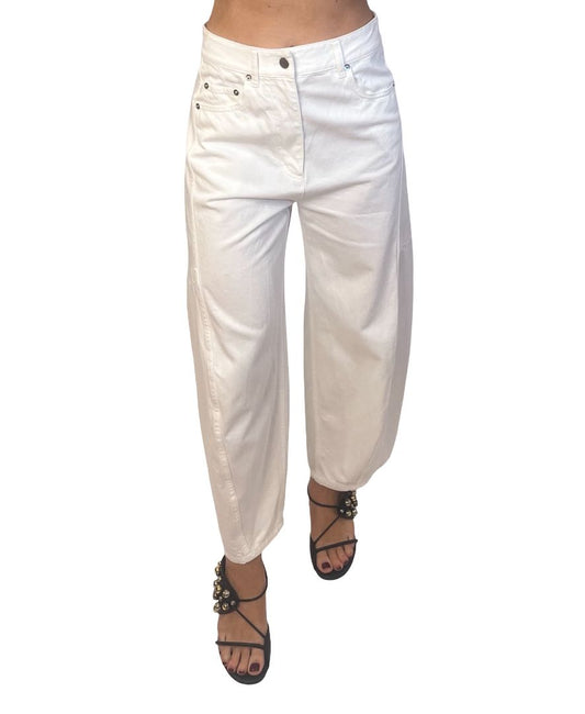 Tibi White Barrel Leg Jean W Adjustable Ankle Clips. Size: 24