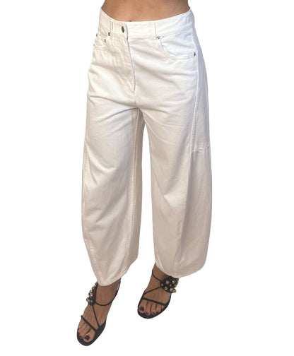 Tibi White Barrel Leg Jean W Adjustable Ankle Clips. Size: 24