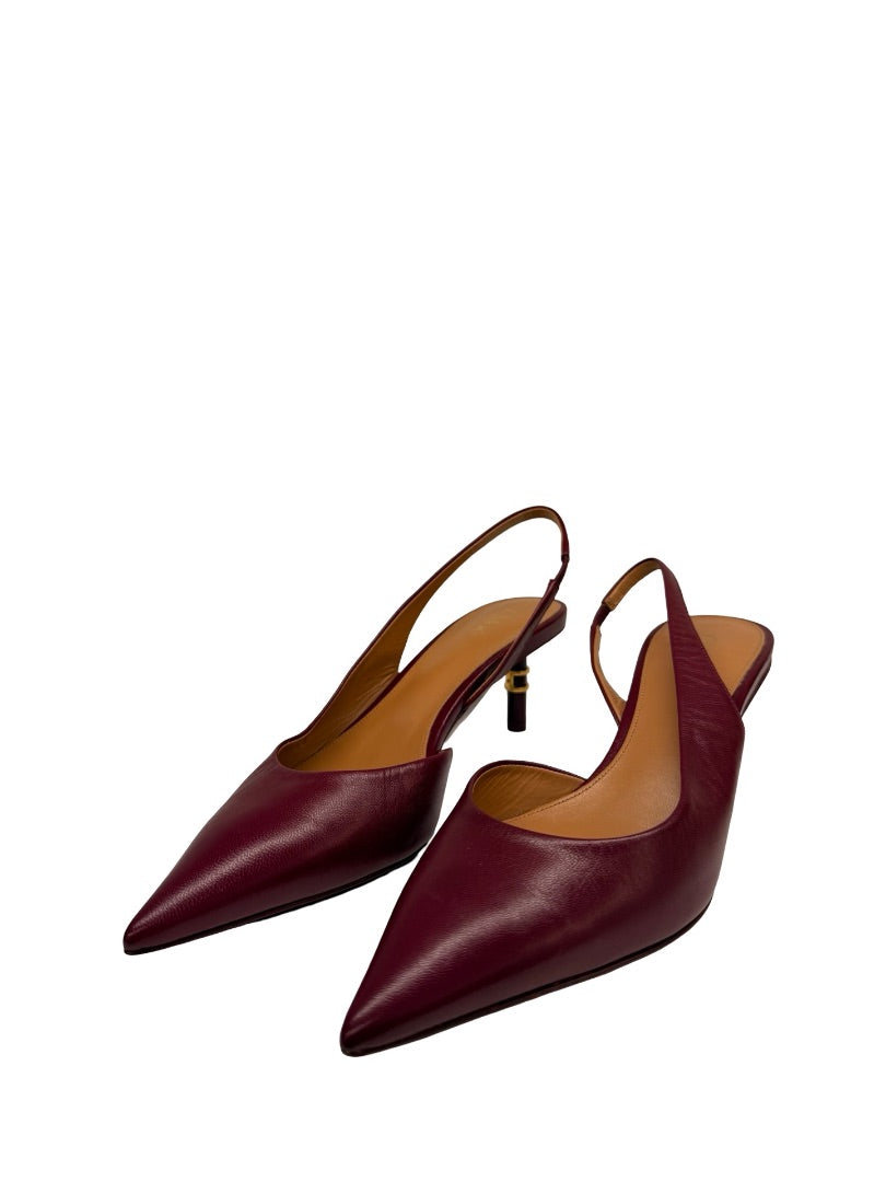 Chloe 'Marcie 50' Burgundy Leather Slingback Heels. Size: 36