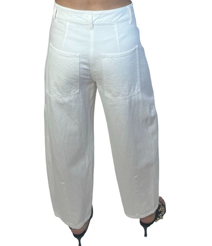 Tibi White Barrel Leg Jean W Adjustable Ankle Clips. Size: 24