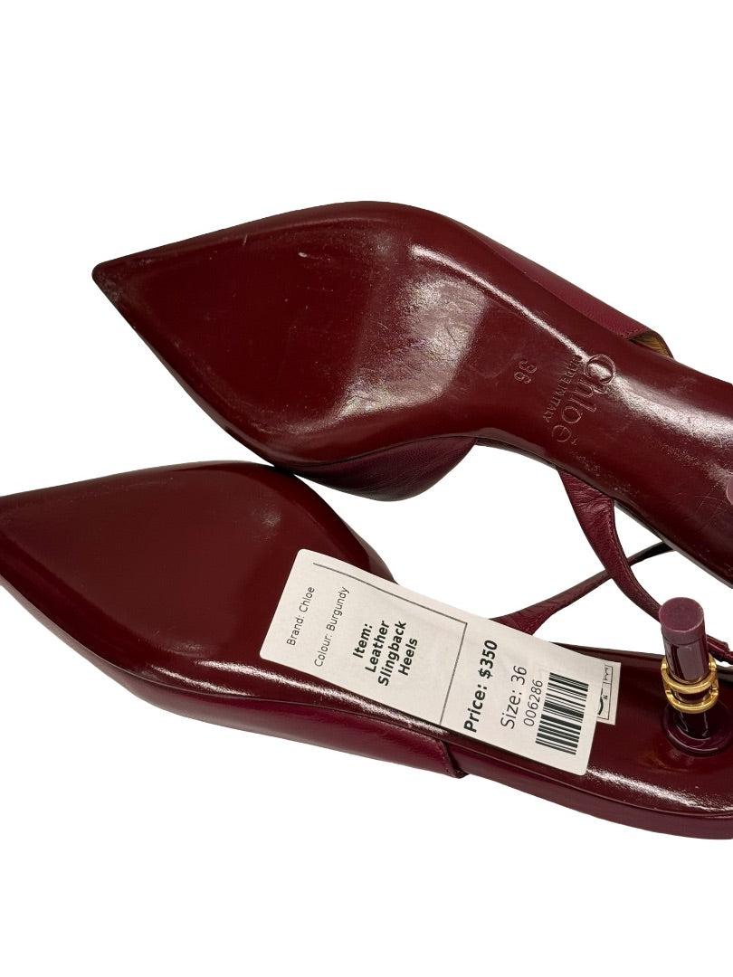 Chloe 'Marcie 50' Burgundy Leather Slingback Heels. Size: 36
