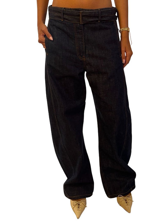 Magda Butrym Indigo Barrel Leg Belted Jean. Size: 32