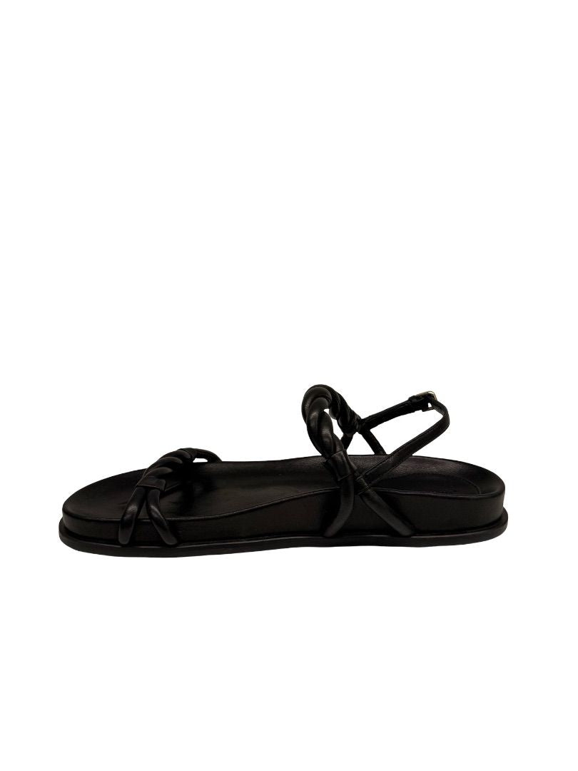 Jimmy Choo Black Twisted Leather Strap 'Diosa' Sandal. Size: 38