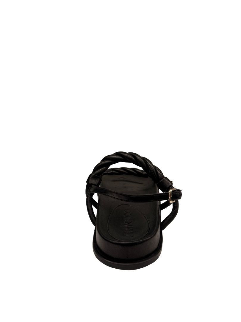 Jimmy Choo Black Twisted Leather Strap 'Diosa' Sandal. Size: 38