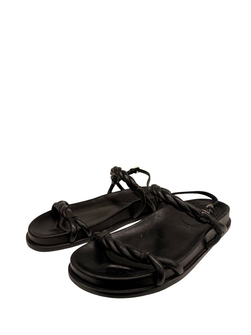 Jimmy Choo Black Twisted Leather Strap 'Diosa' Sandal. Size: 38