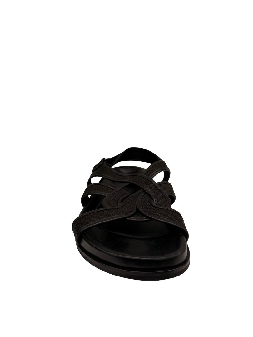 Toteme Black Leather Trimmed Interlocking Sandals. Size: 38