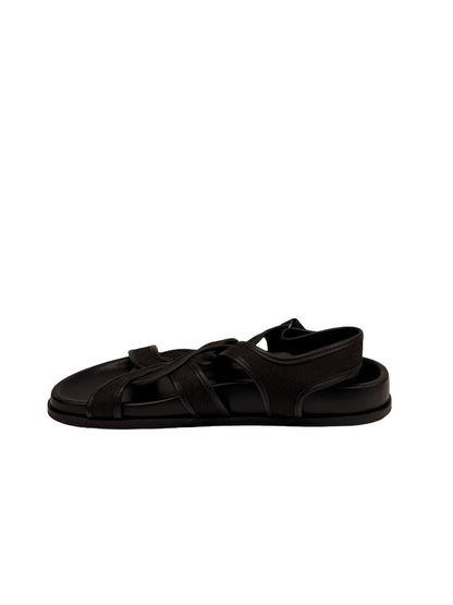 Toteme Black Leather Trimmed Interlocking Sandals. Size: 38