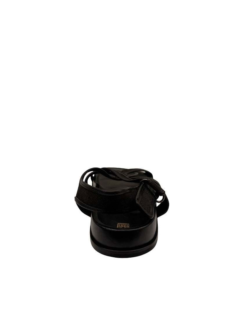 Toteme Black Leather Trimmed Interlocking Sandals. Size: 38