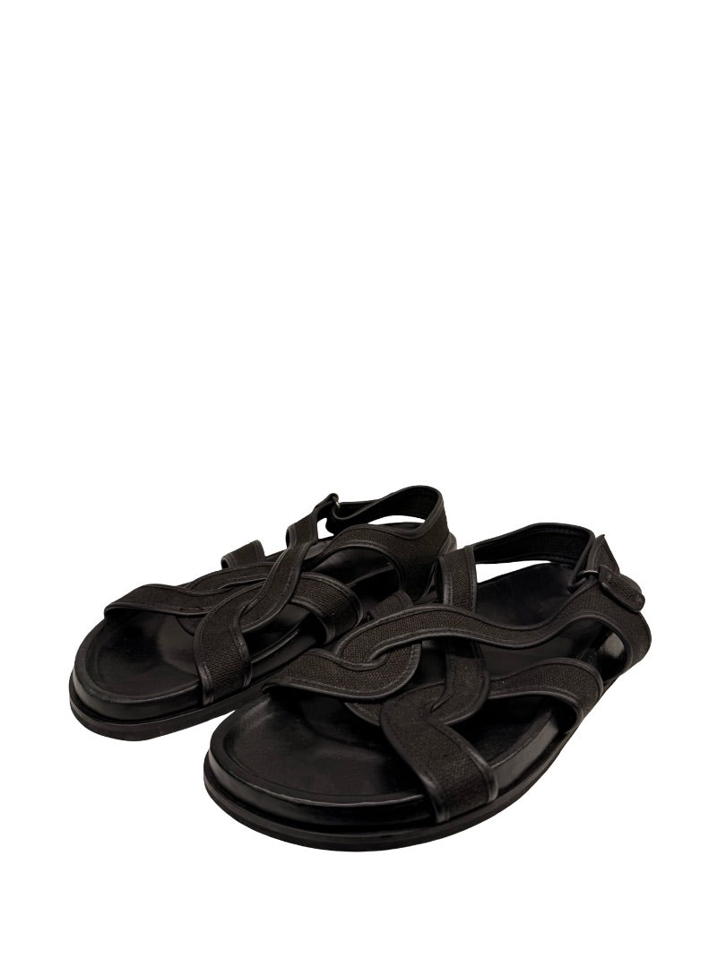 Toteme Black Leather Trimmed Interlocking Sandals. Size: 38