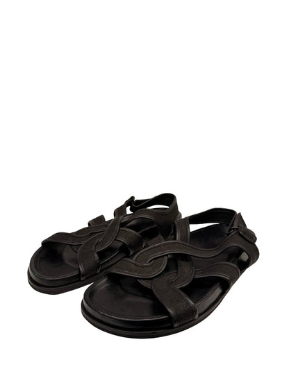 Toteme Black Leather Trimmed Interlocking Sandals. Size: 38