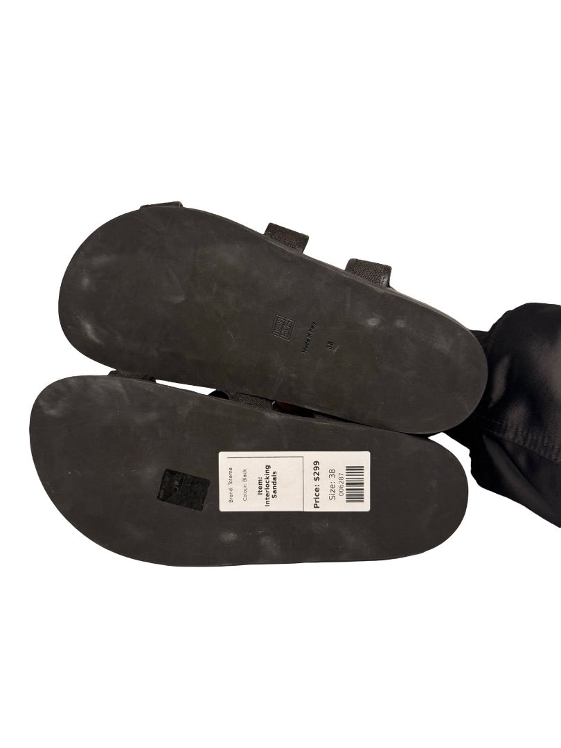 Toteme Black Leather Trimmed Interlocking Sandals. Size: 38