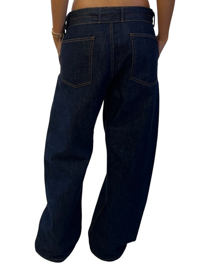 Magda Butrym Indigo Barrel Leg Belted Jean. Size: 32