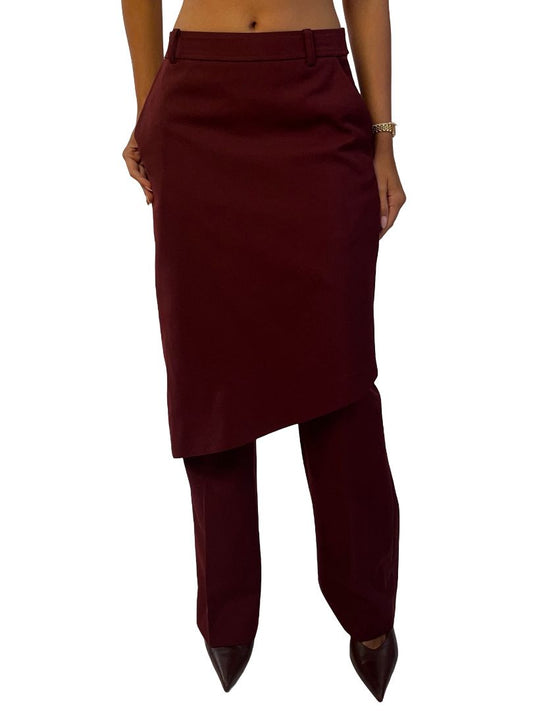 Helsa Burgundy Trouser W Attached Skirt. Size: XS