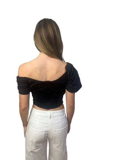 Paris Georgia Black Nylon Crop 'Rio' Bodice. Size: XS