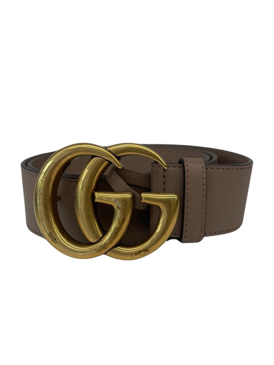 Gucci Mushroom Leather Belt w Gold Logo Buckle