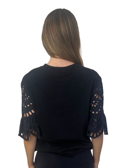 See By Chloe Black Cotton Sleeve Cutout Tee. Size: M