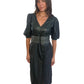 Beatrice Dark Green Faux Leather Dress W Belt. Size: S
