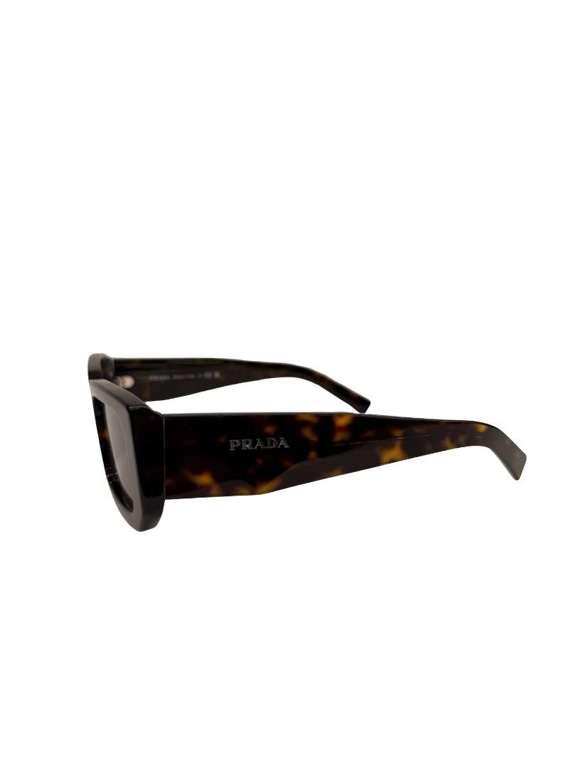 Prada Brown Tortoiseshell Rectangular Glasses.