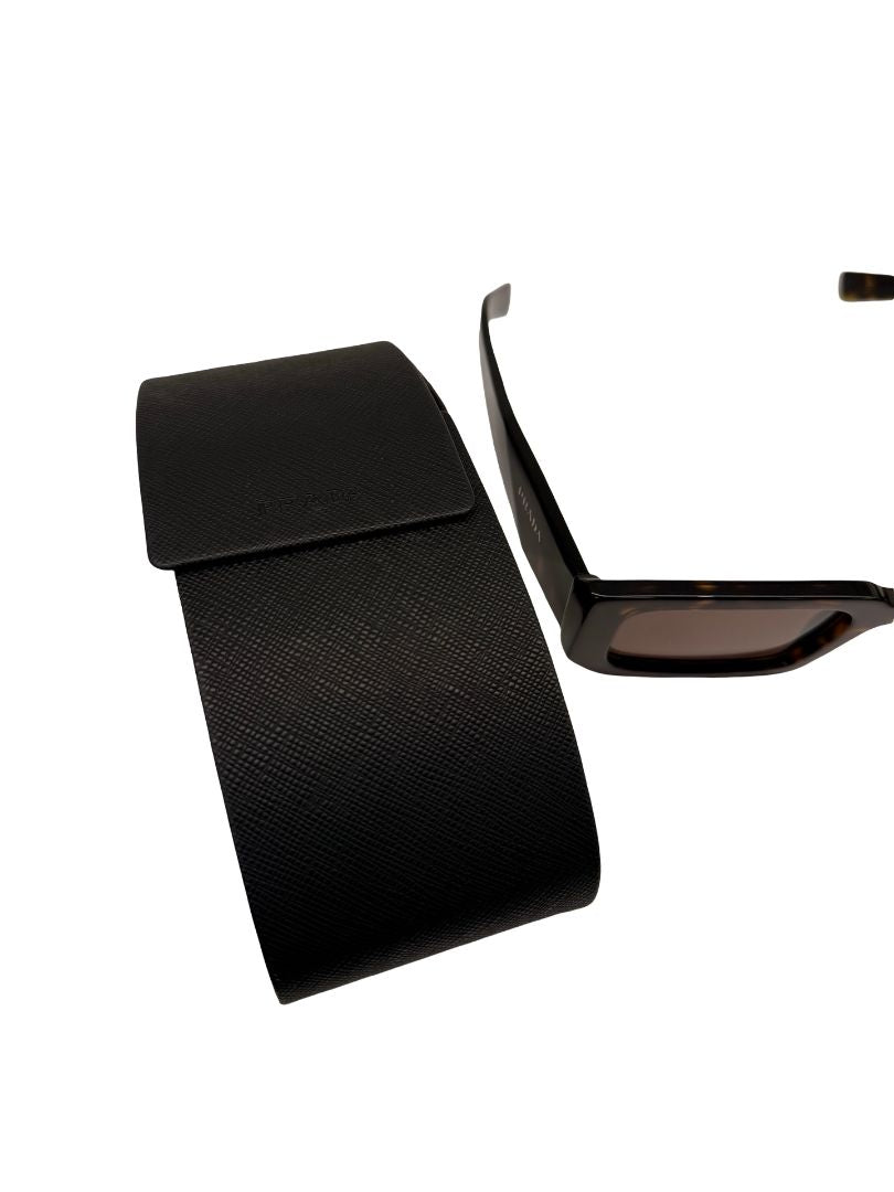 Prada Brown Tortoiseshell Rectangular Glasses.