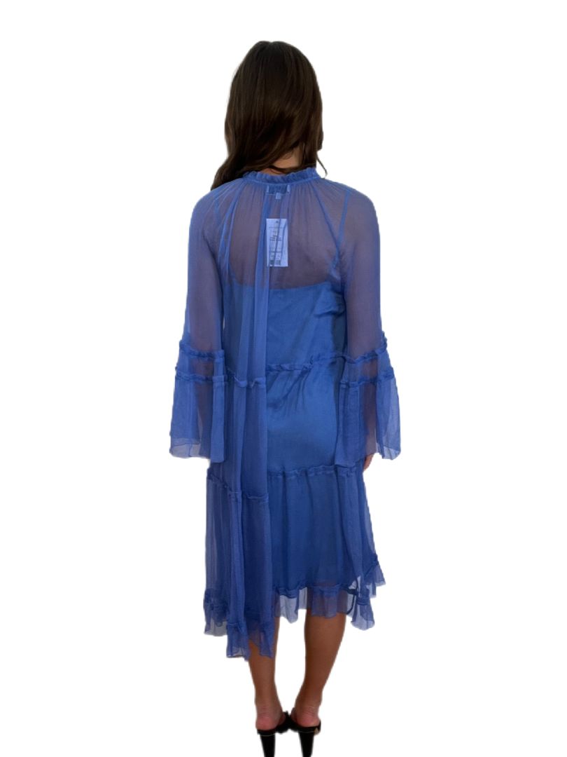 Lee Matthews Blue Sheer Flow Dress W Slip. Size: 10