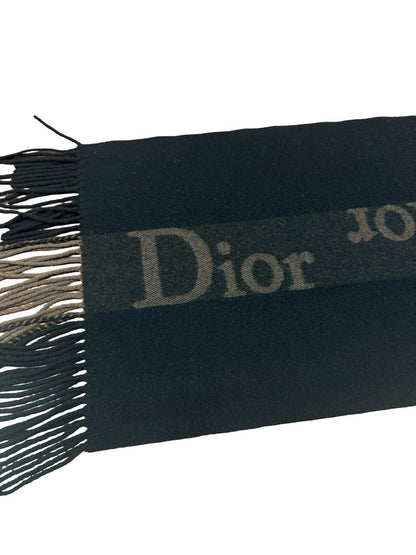 Dior Brown/Black Wool/Cashmere Logo Scarf. Size: 150cm x 35cm