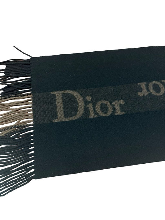 Dior Brown/Black Wool/Cashmere Logo Scarf. Size: 150cm x 35cm